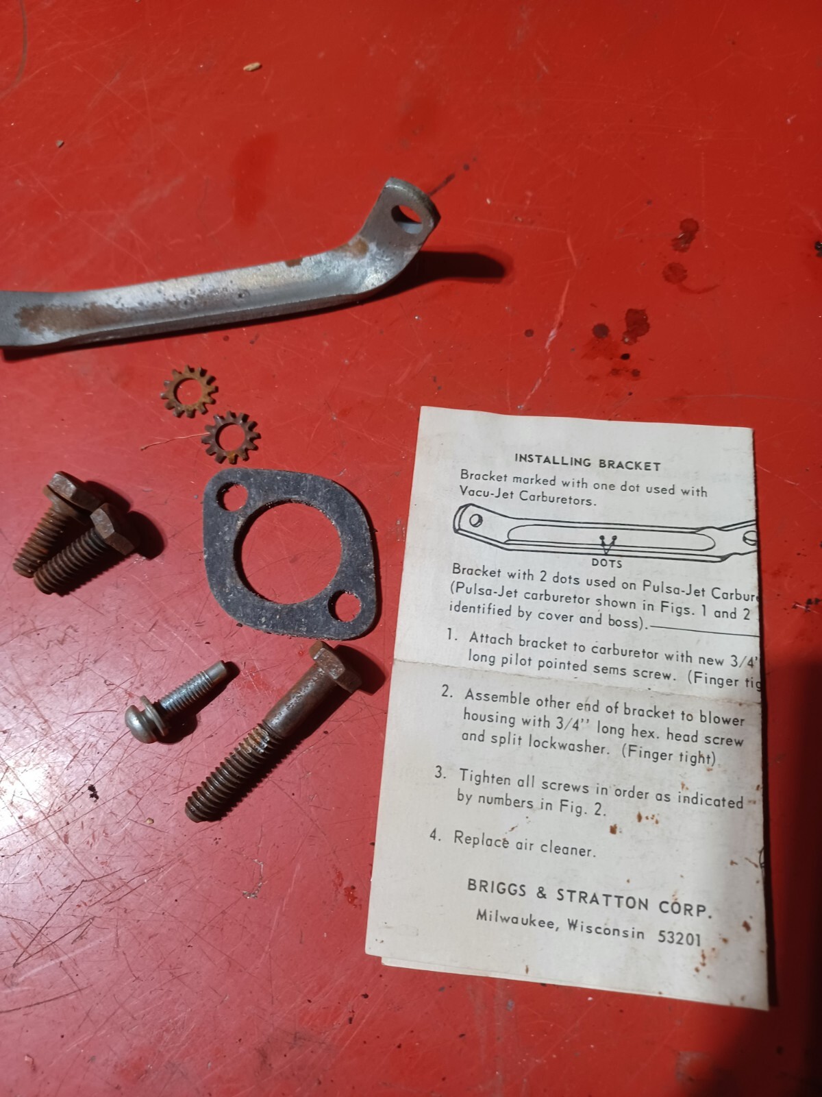 Briggs & Stratton Pn#298082, Carb Kit Bracket OEM. NOS gallery