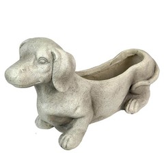Rustic Distressed Grey Stone Finish Dachshund Dog Indoor Outdoor Planter Pot