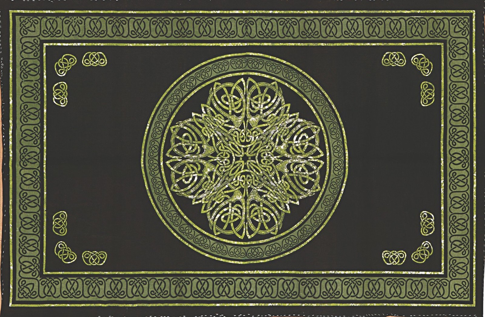 India Arts Celtic Circle Tapestry-Bedspread-Wall 14.3"L x 12"W, Black Green gallery