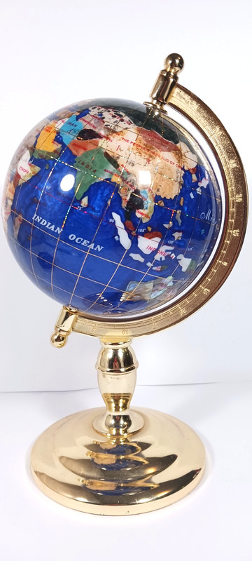 Gemstone Globe Brass Stand Spins Lapis Lazuli & Other Semi-precious Stones 12” gallery