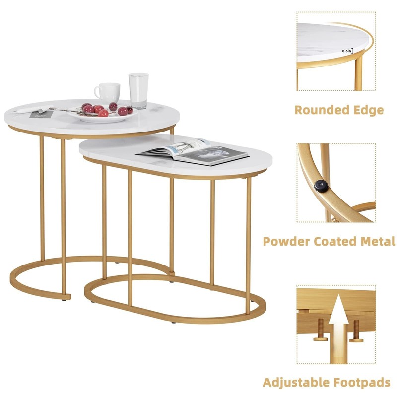 SogesHome Golden Marble Pattern Nesting Tables - Set of 2 Stacking Side Table... gallery