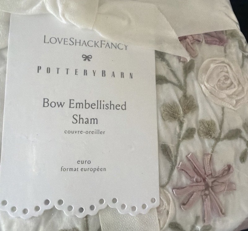 3 PCs Set Pottery Barn LoveShackFancy Bow Embellished Quilt Queen + 2 Euro Shams gallery