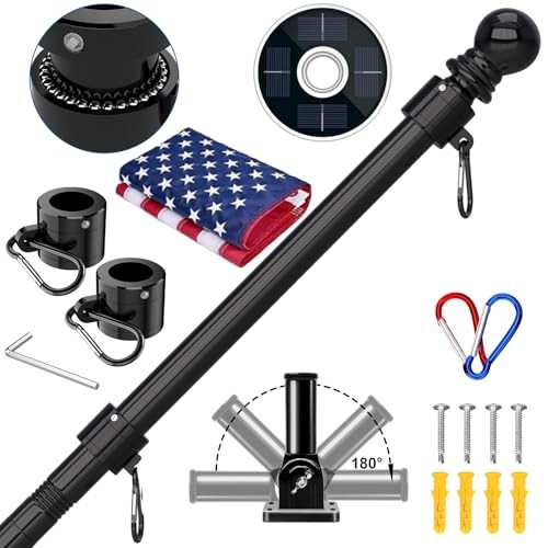5FT Flag Pole Kit with Solar Light and Embroidered American 5FT - Black 1 gallery