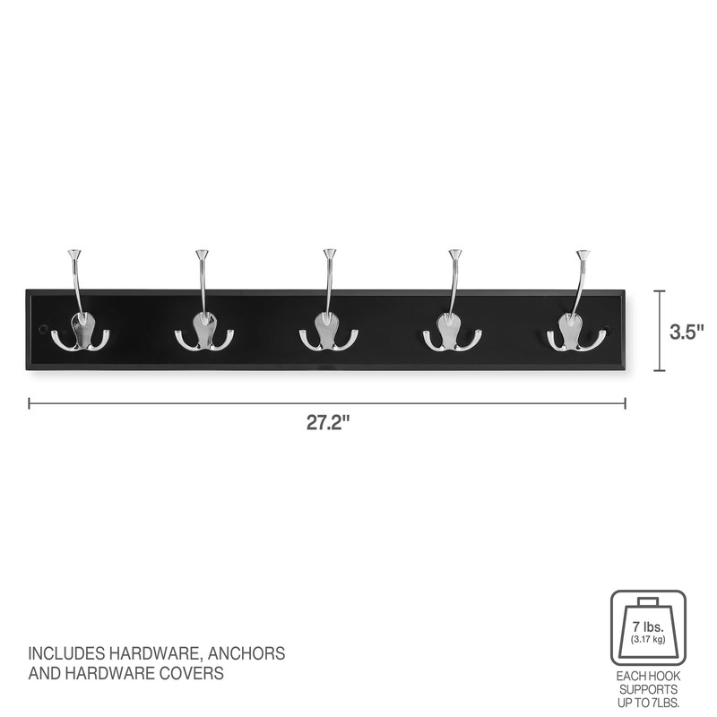 Wall Mounted Tri Hook Coat Rack 5 Hook Black Entry Bathroom 7lbs Support gallery