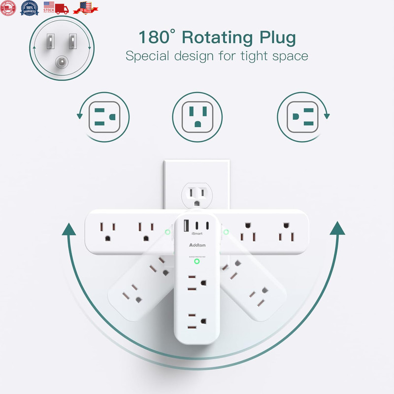 Multiple Plug Outlet Extender, 6 Wall Outlets and 3 USB Ports (2 USB C), Multi O gallery