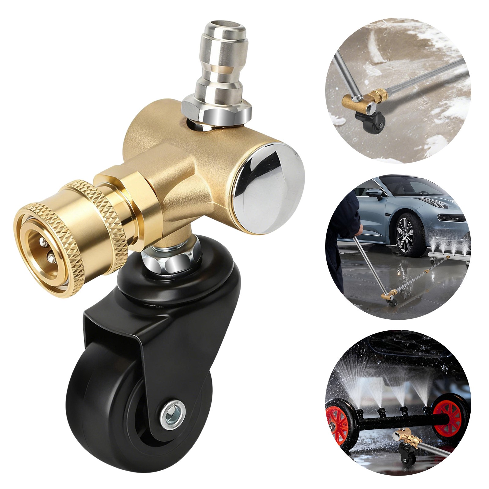 1/4" Quick Connect 4000 PSI Pressure Washer Undercarriage Cleaner Swivel Wheel gallery