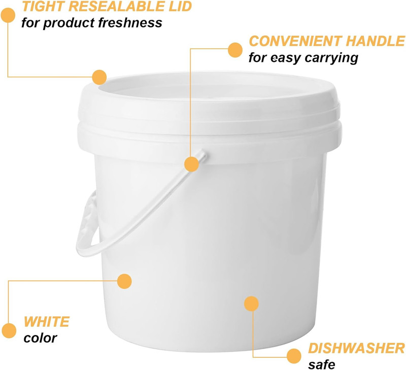 Gerrii 10 Pack White Plastic Bucket with Handle and Lid Food Storage Bucket Cont gallery