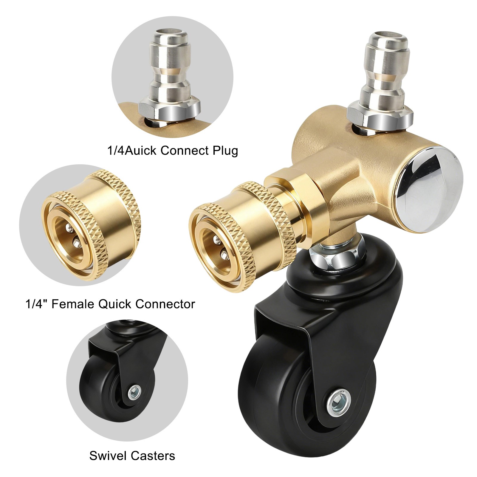 1/4" Quick Connect 4000 PSI Pressure Washer Undercarriage Cleaner Swivel Wheel gallery