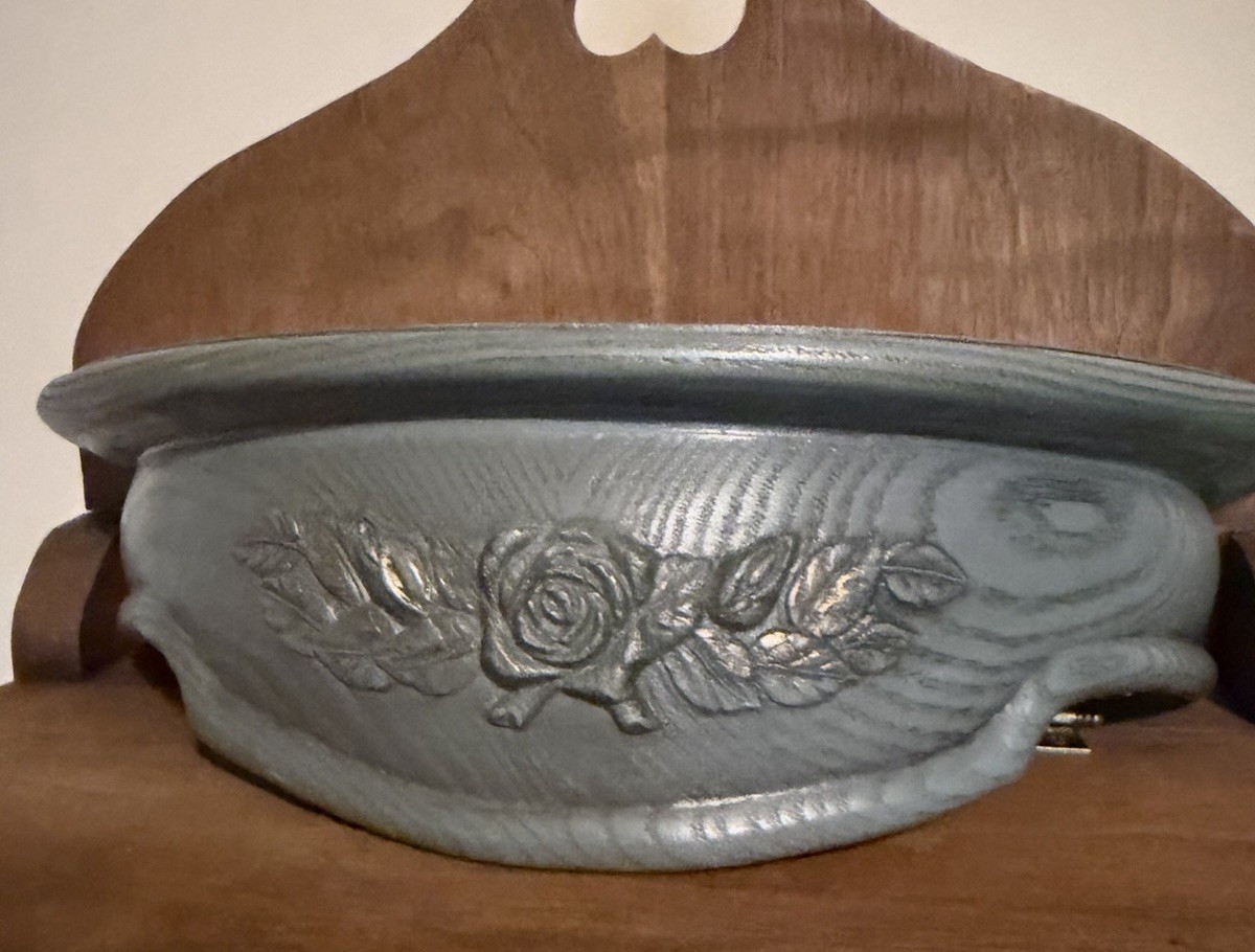 VTG Style Half Round Floating Wall Shelf Blue W/ Romantic Roses Cottage Decor gallery