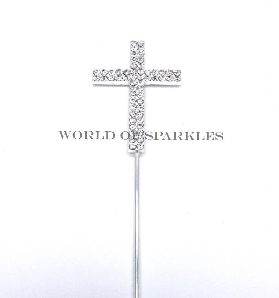 Diamante Silver Cross Holy Communion Christening Cake Topper 2 row D4 gallery
