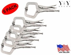 11″ Locking C Clamp Pliers 5pc Set With Swivel Pads Welding Vise Clamps Holding