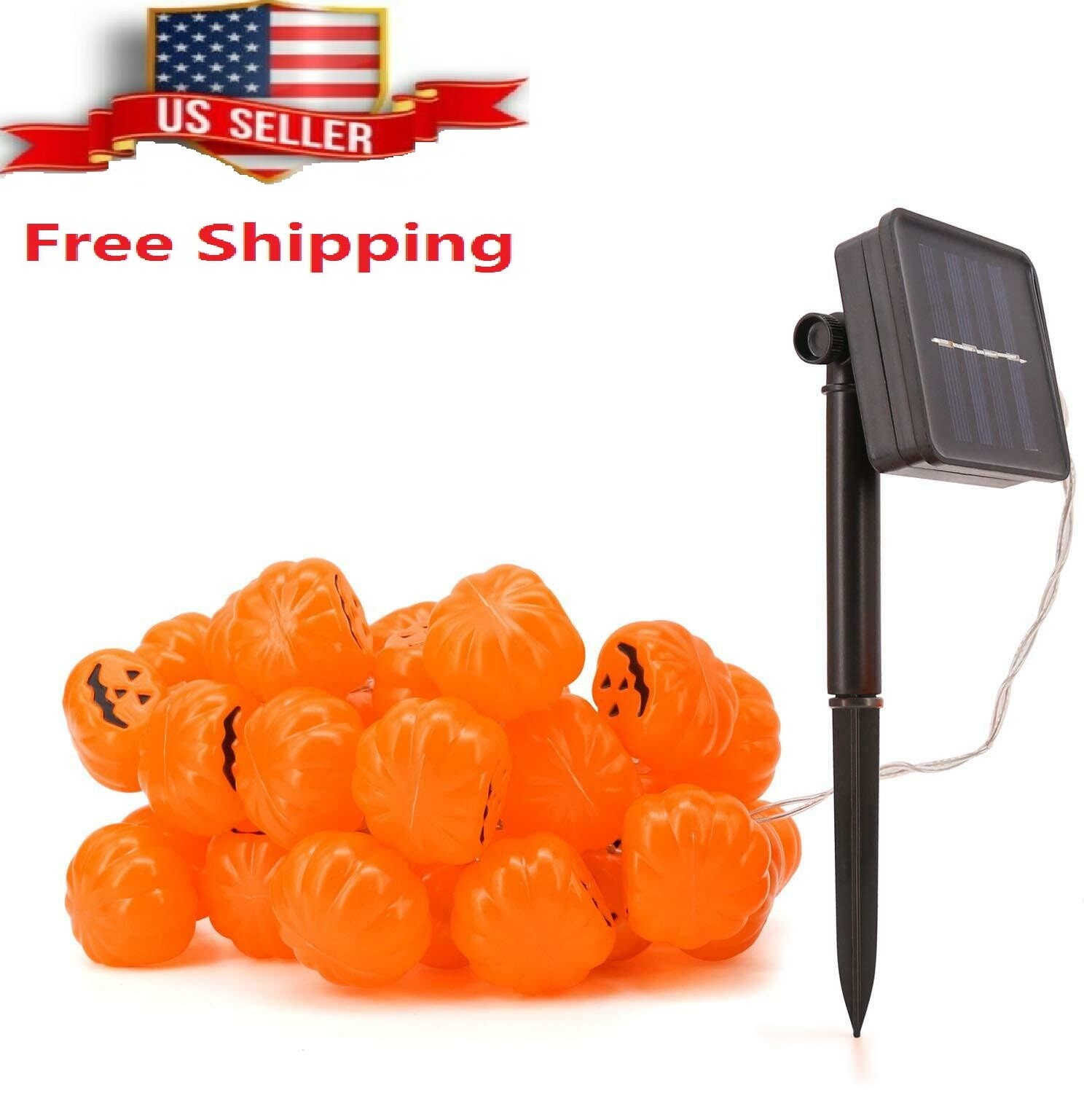 Halloween Solar Powered LED Jack O Lantern String Light 40 LED Pumpkin Light US gallery