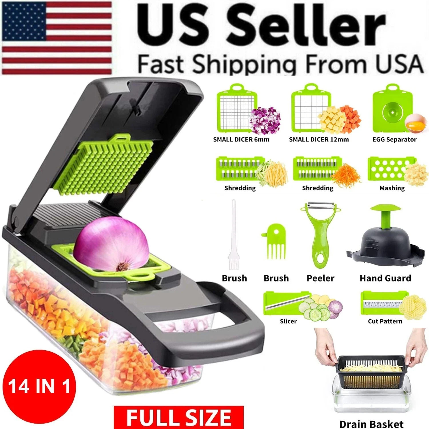 Multi Function 14 In 1 Vegetable Chopper Onion Dicer Fruit Cutter Kitchen Slicer gallery