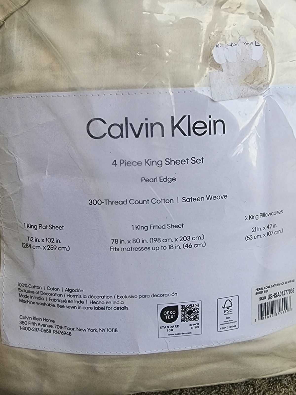 Calvin Klein King Sheet Set Soft Linen Ivory India New gallery