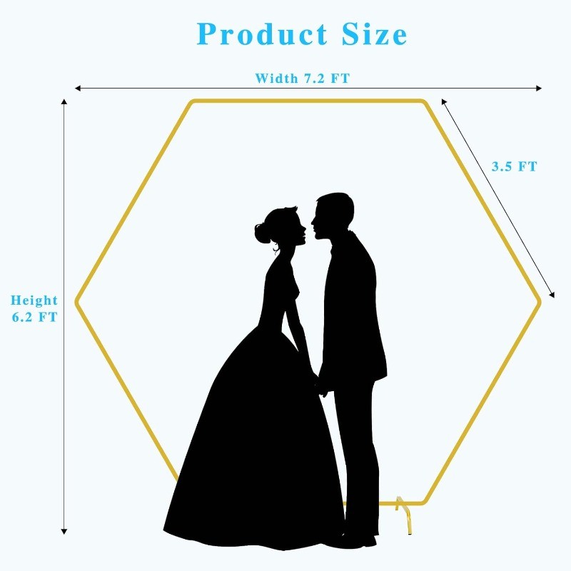 7.2FT Hexagon Wedding Arch, Metal Arch Backdrop Stand for Wedding Party Gold gallery