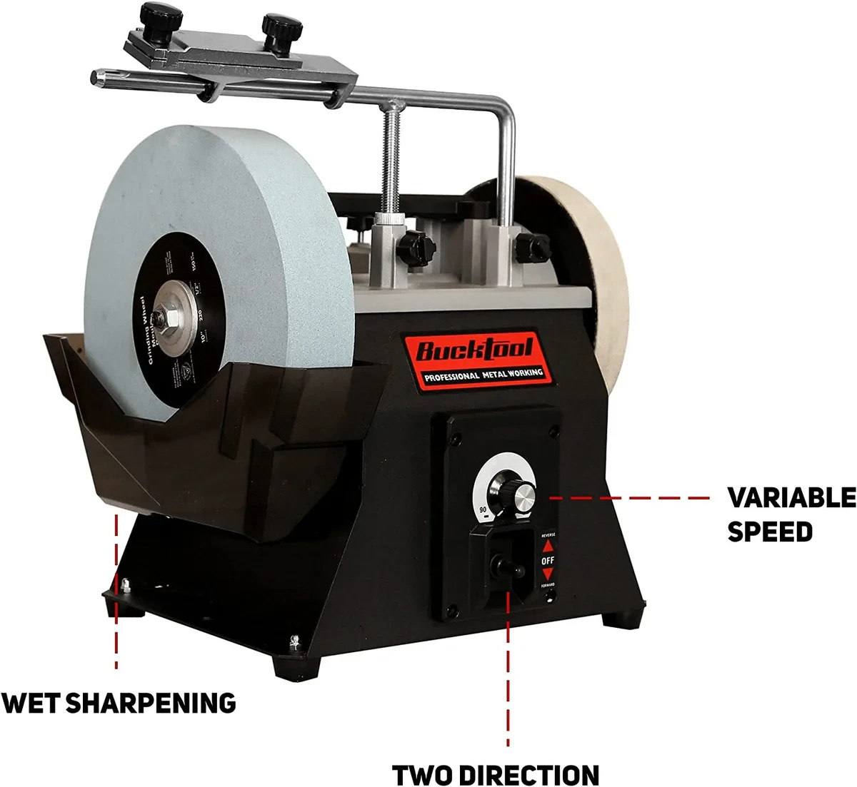 BUCKTOOL 10-Inch Variable Speed Sharpening System Cooled Wet Stone Grinder gallery