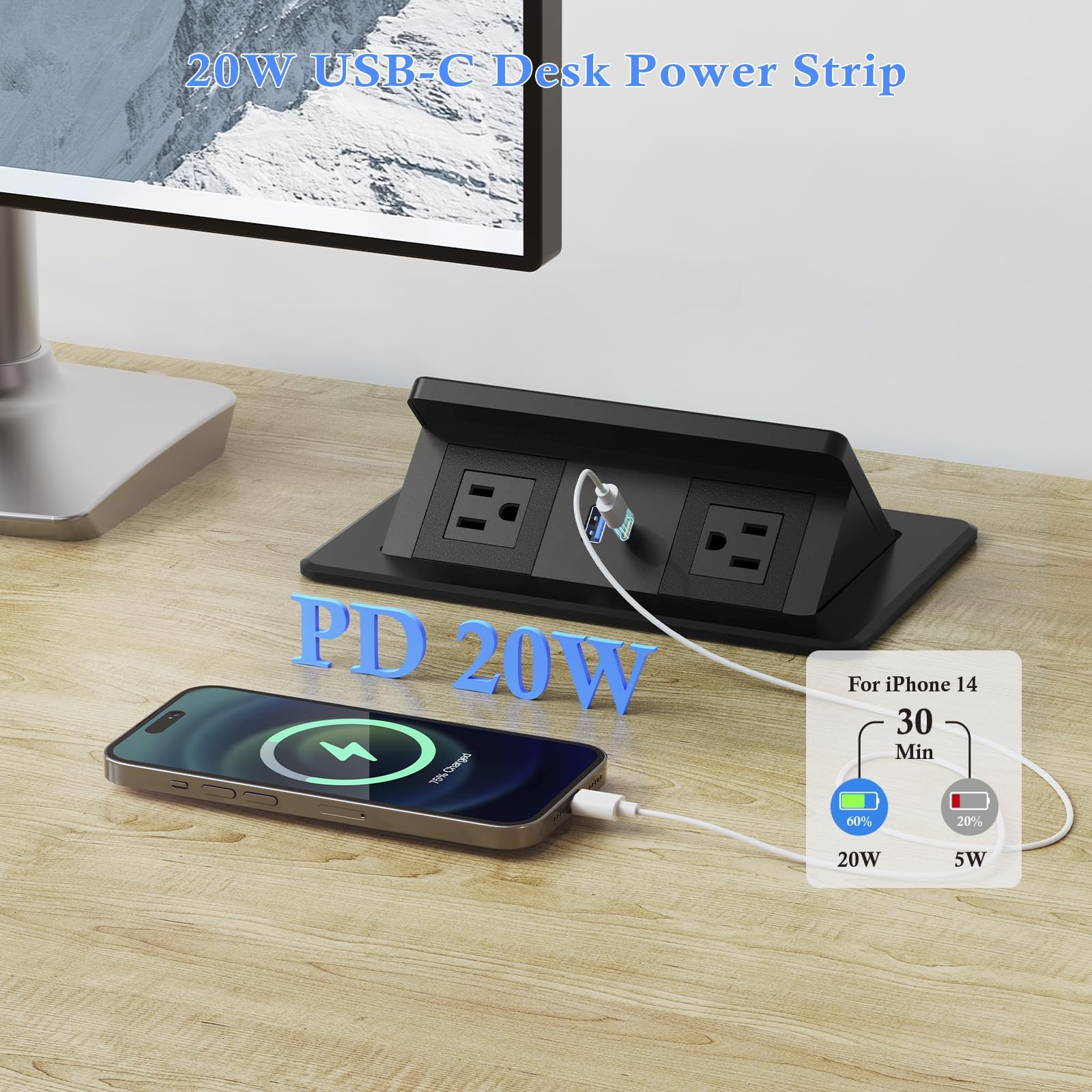 Pop Up Outlet for Countertop with 20W USB C, up Power Black gallery