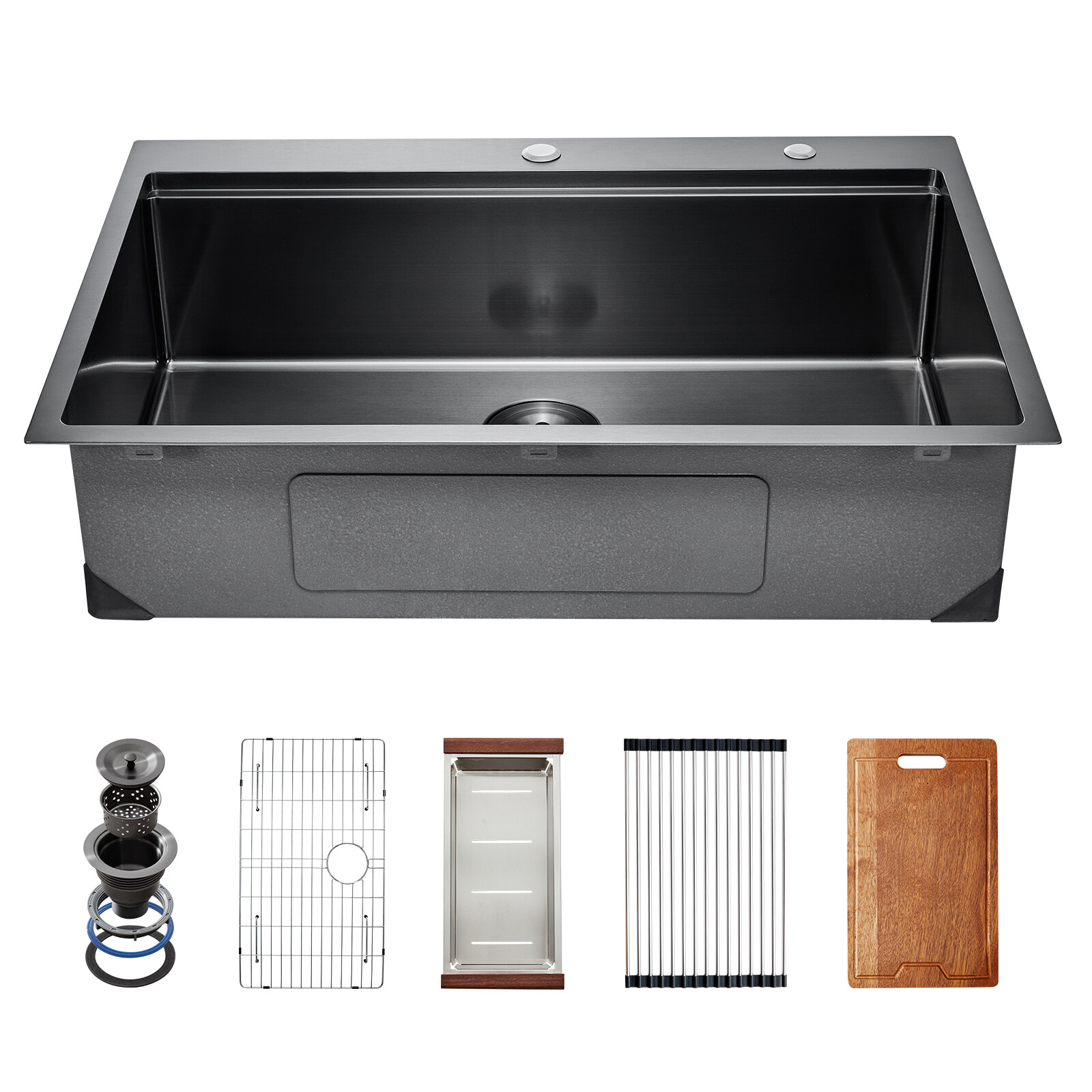 33" Drop In Kitchen Sink Top Mount Single Bowl Basin Stainless Steel Black gallery