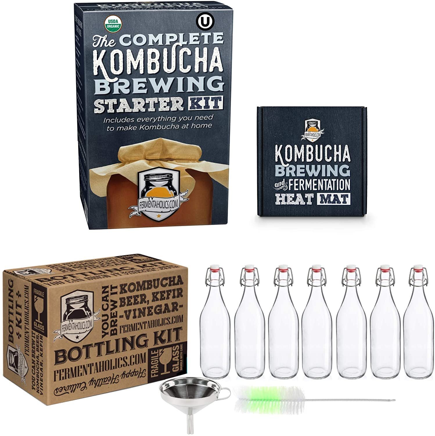 The Complete Kombucha Brewing Starter Kit, Fermentaholics USDA Certified... gallery