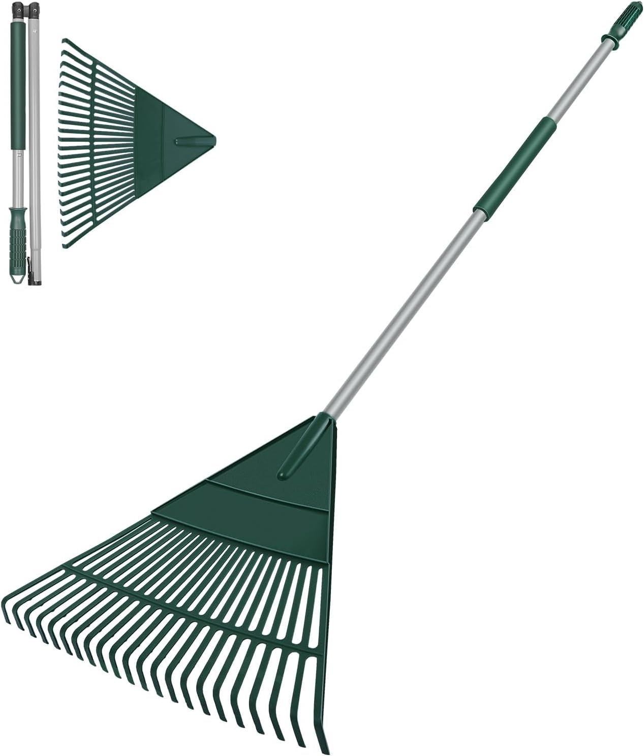 22 Tines Leaf Rake, 60" Garden Rakes with Foldable Lightweight Steel Handle gallery
