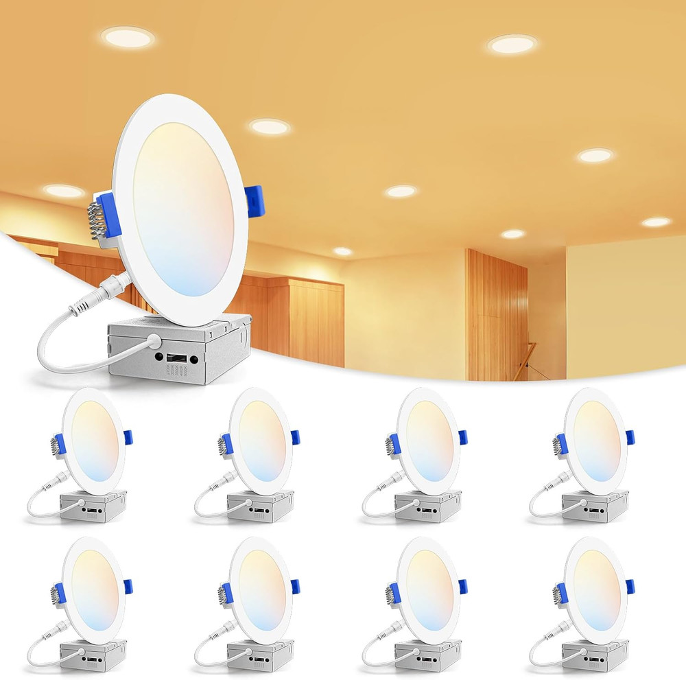 8 Pack 6" Dimmable LED Recessed Lights, 5CCT, 1080LM, ETL Certified