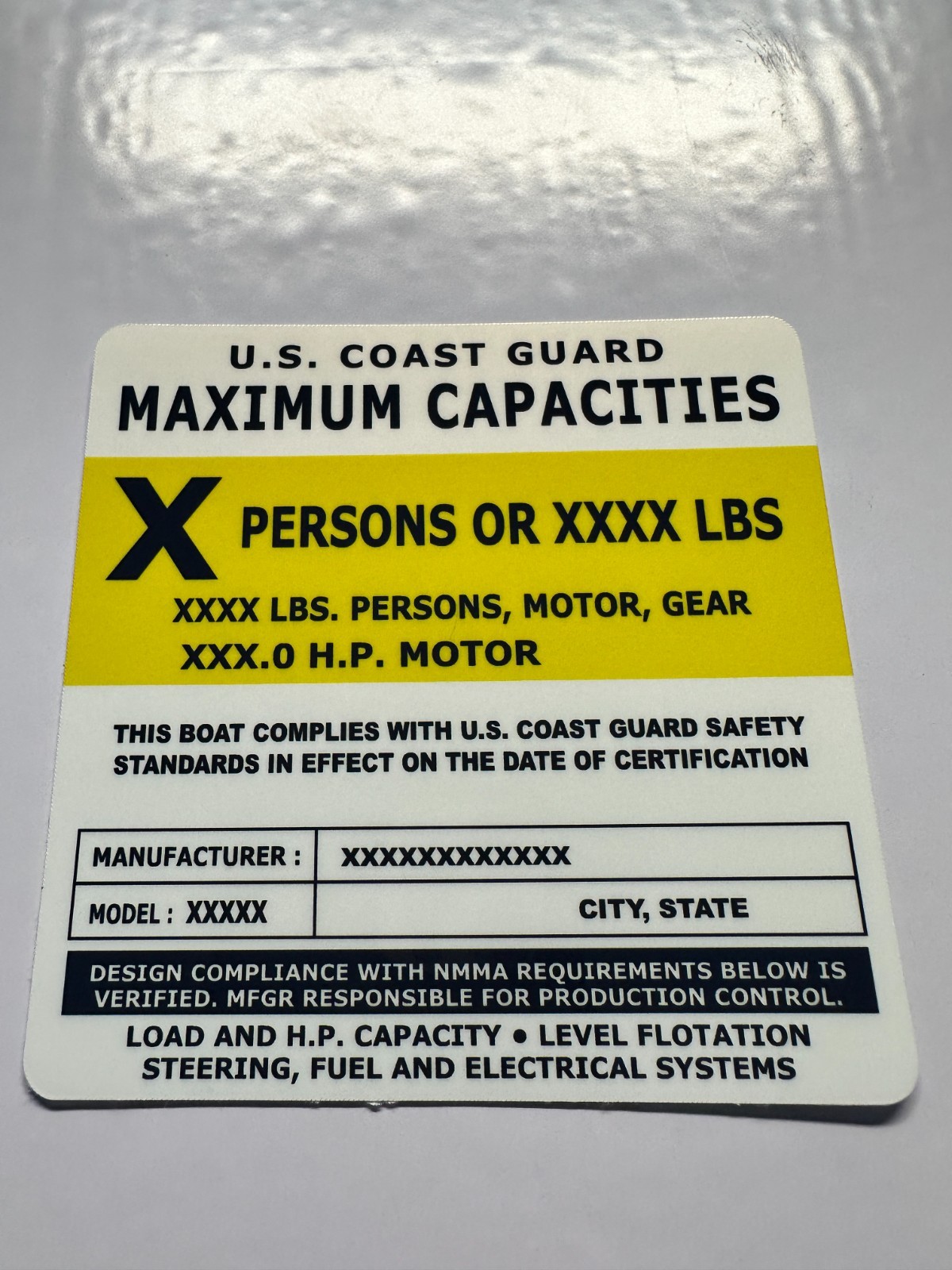Custom Boat Capacity Plate Decal Sticker | USCG 4x4 Marine Tag 3M gallery