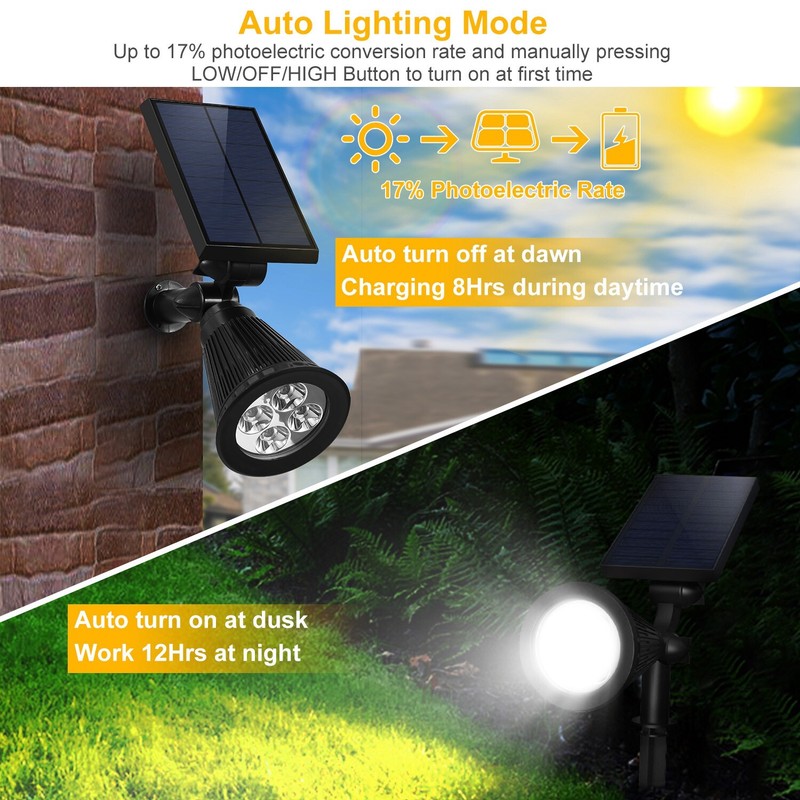 2-Pack Solar Spotlight 4 LED Outdoor Garden Dusk To Dawn Light Waterproof Lamp gallery