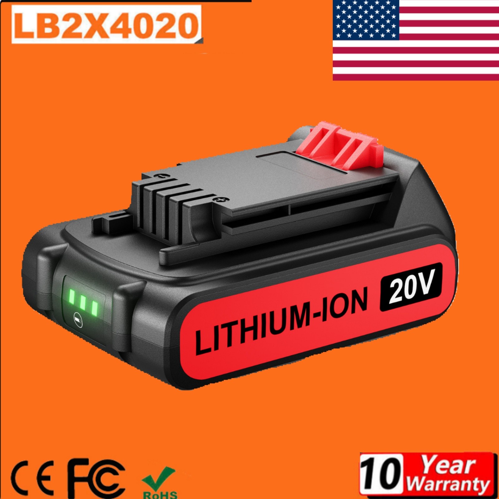 FOR Black & Decker 8.0Ah 20Volt LB2X4020 MAX Lithium LBXR20 Battery /Charger gallery