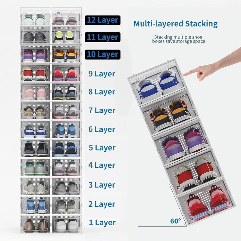 Durable 12 Pack Clear Stackable Shoe Storage for All Rooms - Organize with Ease gallery