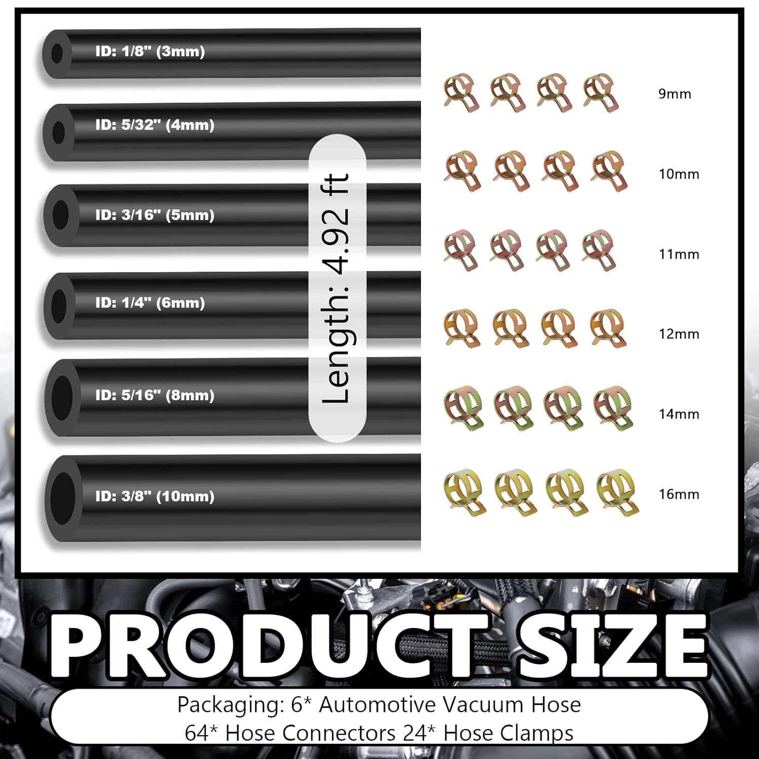94PCS 5ft Vacuum Hose Set 6 Sizes Automotive 5Ft Kit 94PC 6Sizes gallery