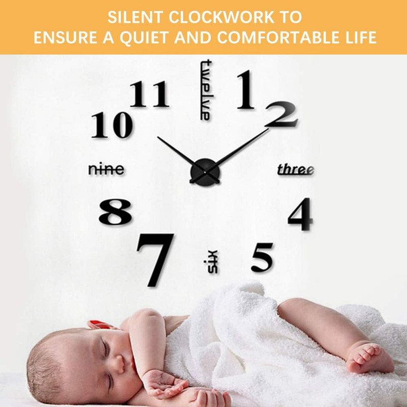 DIY Wall Clock Modern Large 3D Frameless Wall Clock Mirror Stickers Decor Home O gallery