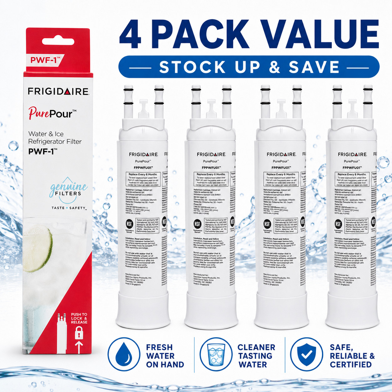 Frigidaire PWF-1 PurePour Water Filter FPPWFU01 Refrigerator Filter 4 Pack gallery