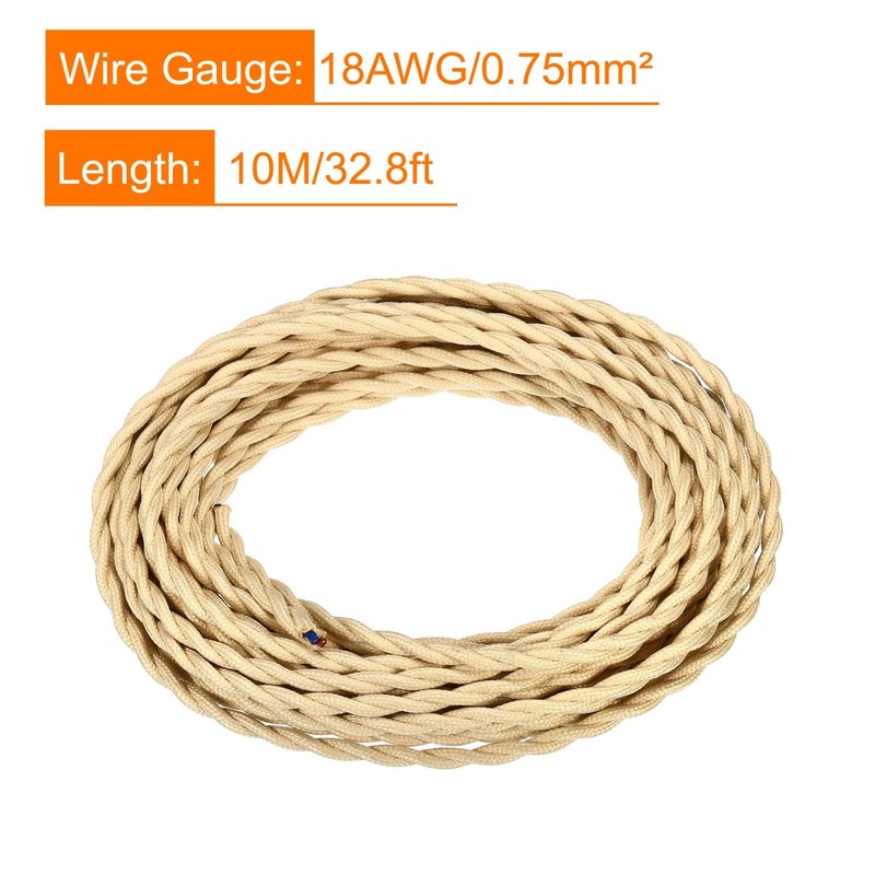 Twisted Cloth Covered Wire 2 Core 18AWG 10m/32.8ft,Electrical Cable,Beige gallery