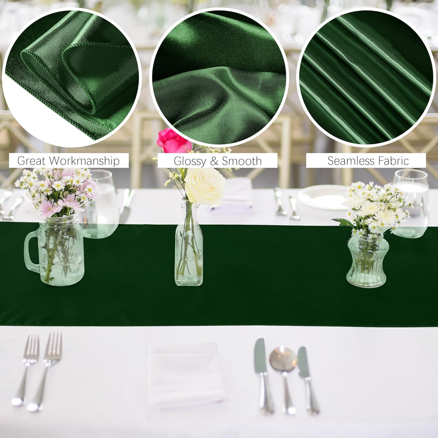 4 Pack Satin Table Runner 12 x 108Inch Long Bright Silk and Smooth Fabric Party gallery
