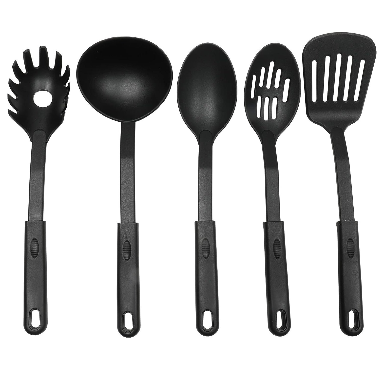 5pc Nylon Kitchen Cooking Tool Set - Turner Slot Mixing Spoon Ladle & Pasta Fork gallery