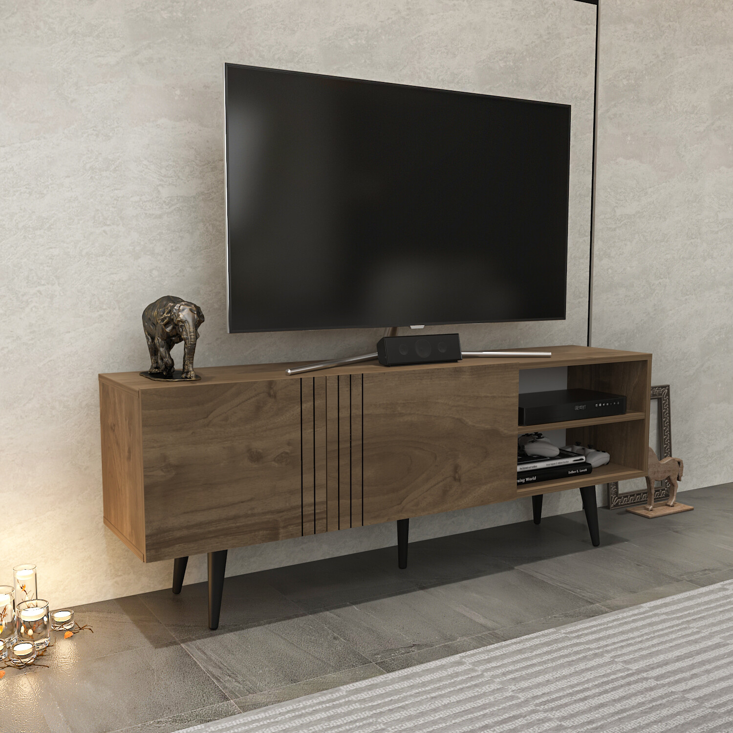 Decorotika Ronas Mid-Centruy Modern TV Stand Entertainment Center for 75 in TVs gallery