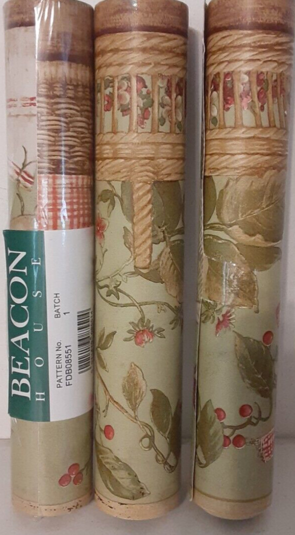 Beacon House Wallpaper Border Unpasted Baskets Flowerpots Cherry Trees 5 yds gallery
