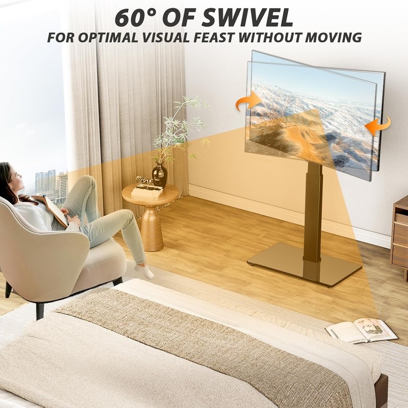 Floor TV Stand Swivel Height Adjustable Mount for 32 75 Inch TVs Black gallery