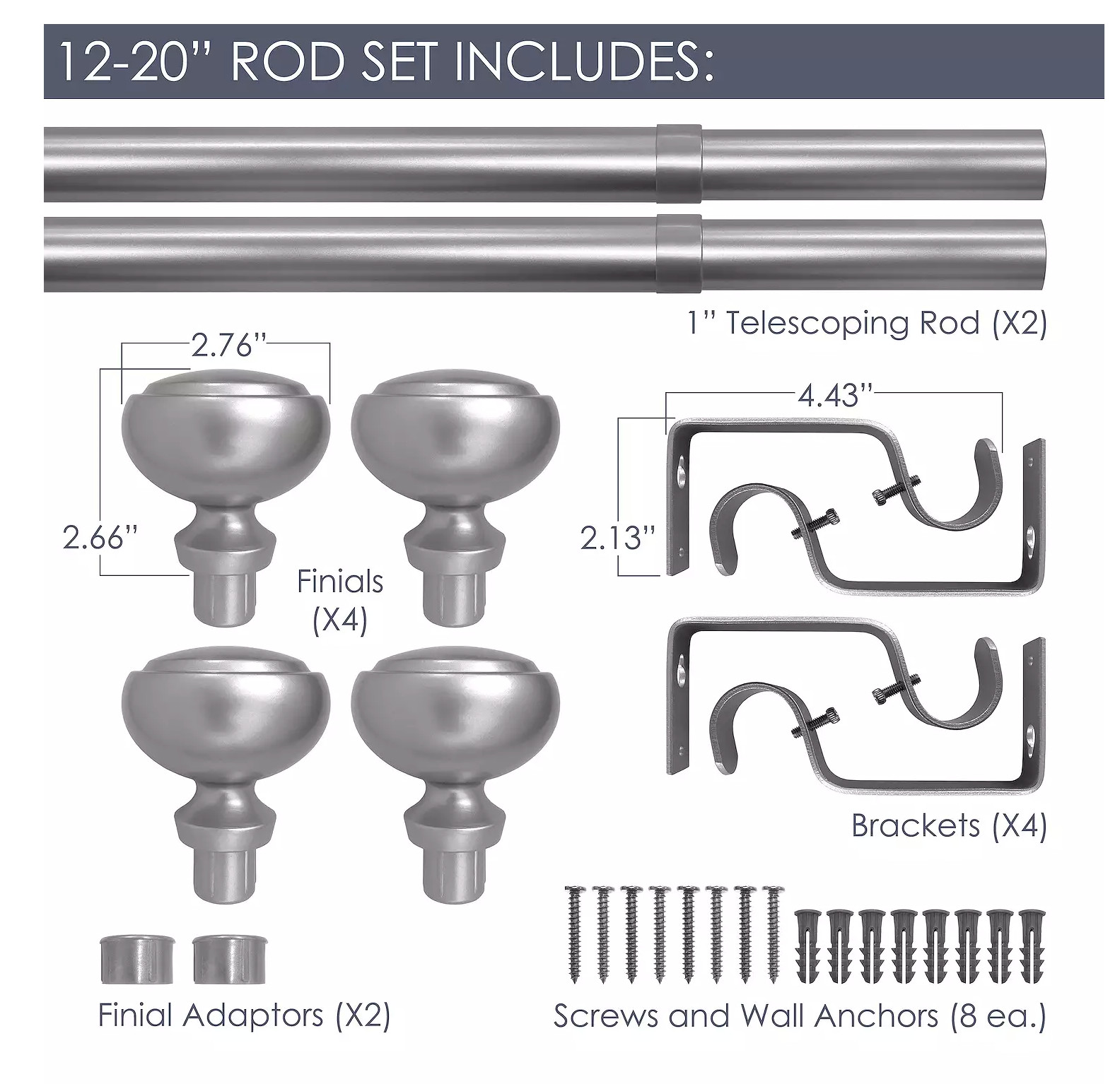 Decopolitan Fairbanks II 1" Adjustable Curtain Rod Set 77" X 144" Inches gallery