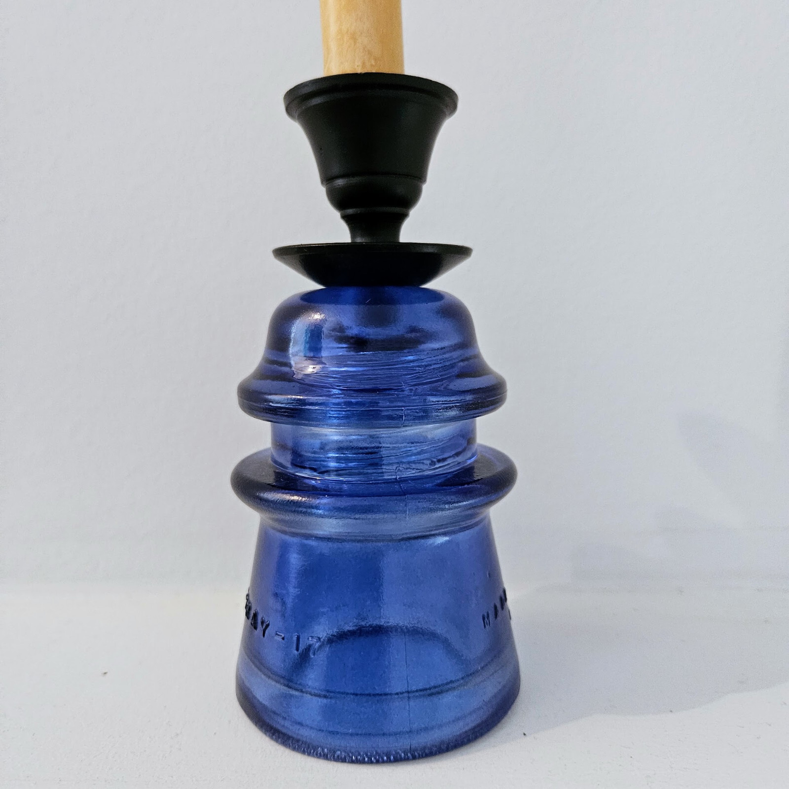 Glass Insulator Candlestick Holder. Cobalt Blue Candle Holder. Decorative Glass. gallery