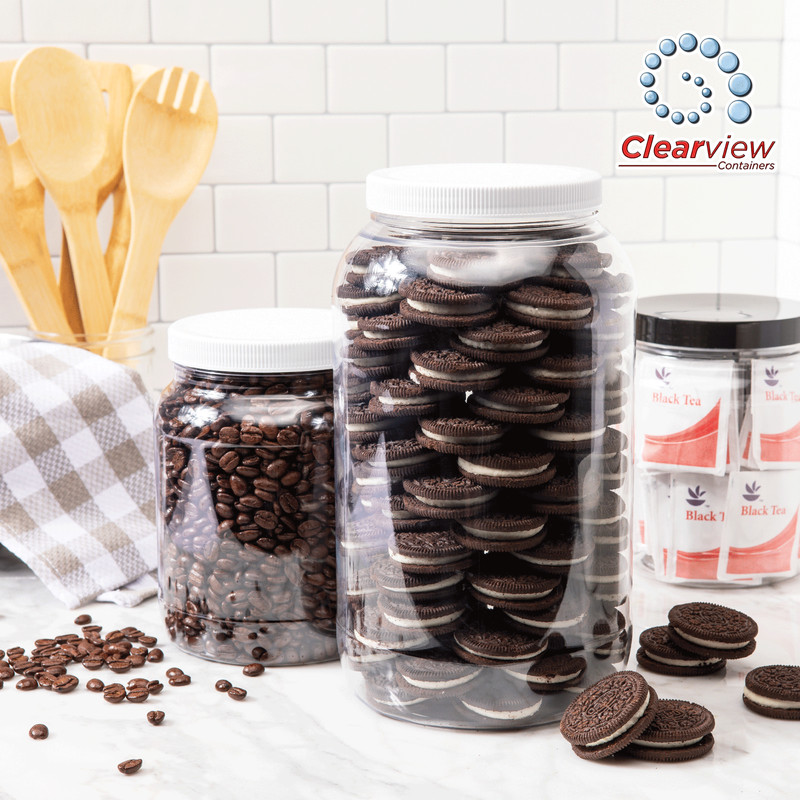 Clearview - 1 Pack - 128oz, 1 Gallon Plastic Jar w/ 110-400 White Leakproof Lid gallery