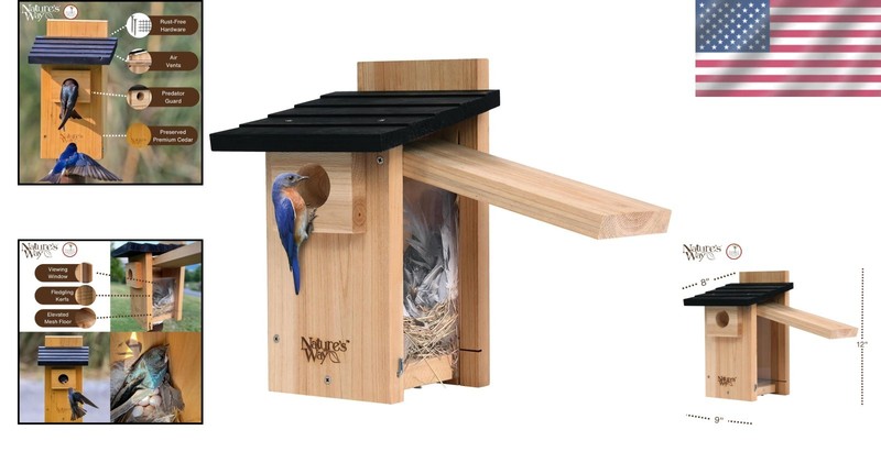 Cedar Bluebird House with Viewing Window & Predator Guard - 12" Tall gallery