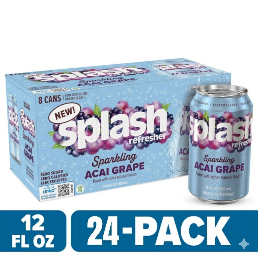 SPLASH Refresher Acai Grape Sparkling Water 12oz Cans 24 Pack