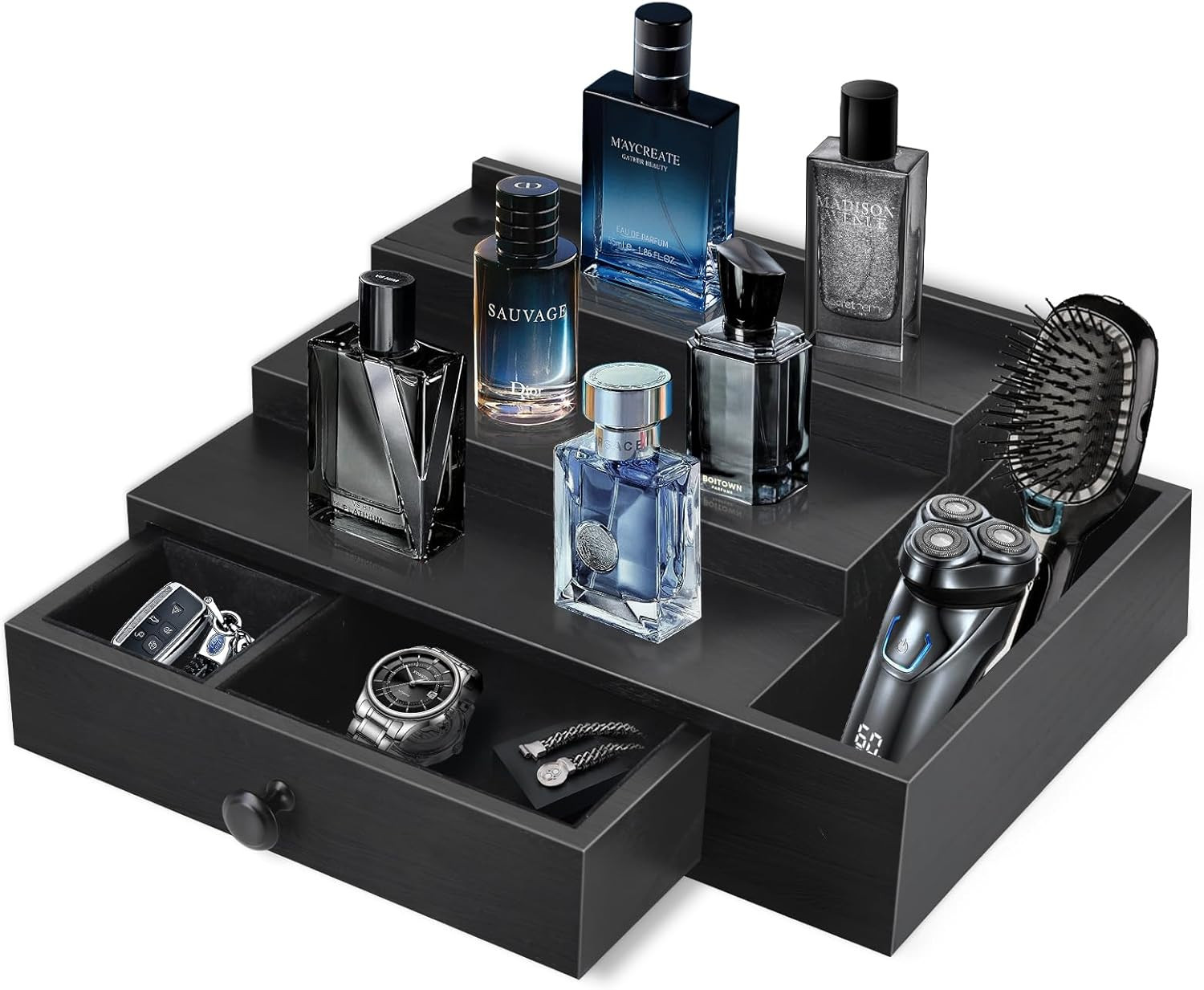 Cologne Stand Organizer for Men 3 Tier Cologne Display Shelf with Velvet Lining gallery