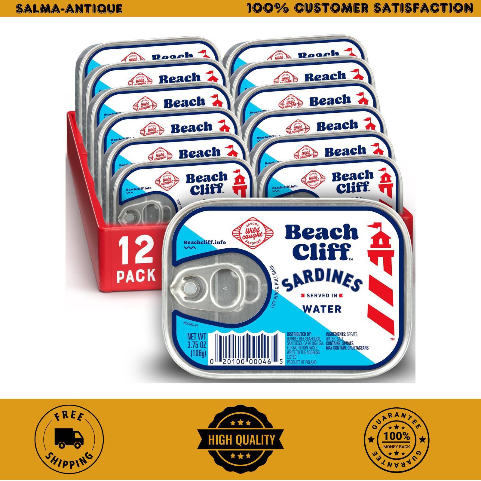 Beach Cliff Sardines in Water, Wild Caught, 3.75 oz Can, Pack of 12 gallery
