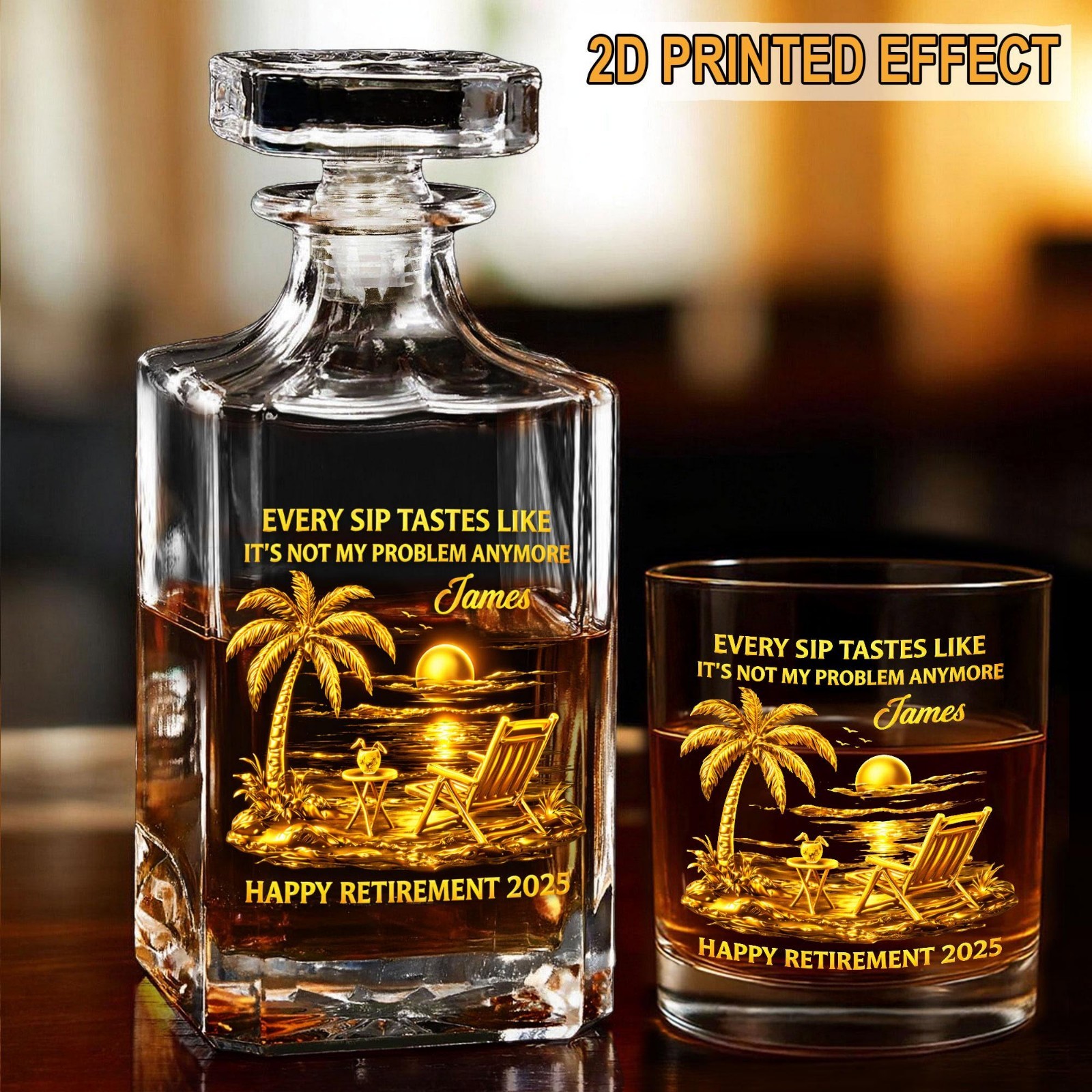 Personalized Retirement Whiskey Decanter Set with Glass, Custom Gift for Dad gallery