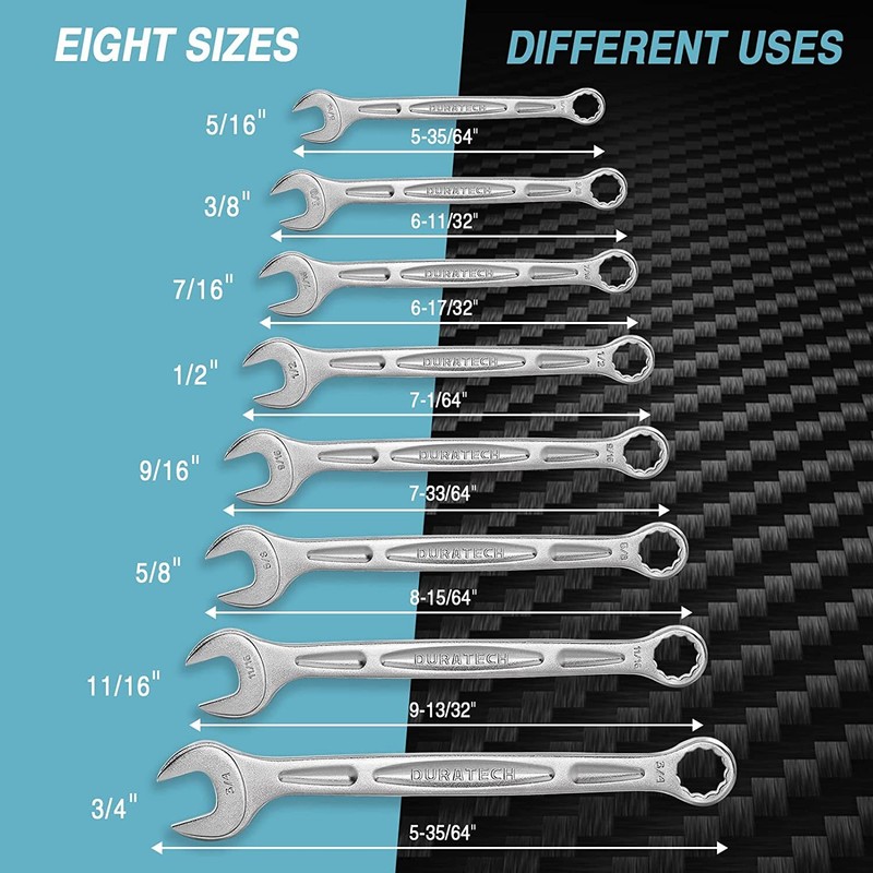 DURATECH 8PC Combination Wrenches Set Metric 8mm-19mm/SAE 5/16"-3/4" 12-Point US gallery