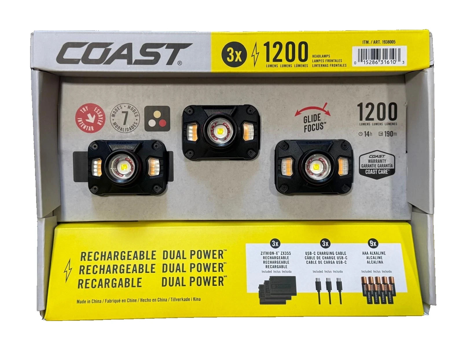 Coast CH1200R Rechargeable LED Headlamp 1200 Lumens 3 Pack gallery