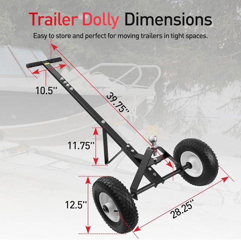 Trailer Dolly, 600LBS Capacity, 1-7/8” Hitch Ball with 12” Solid Tires, Trai gallery
