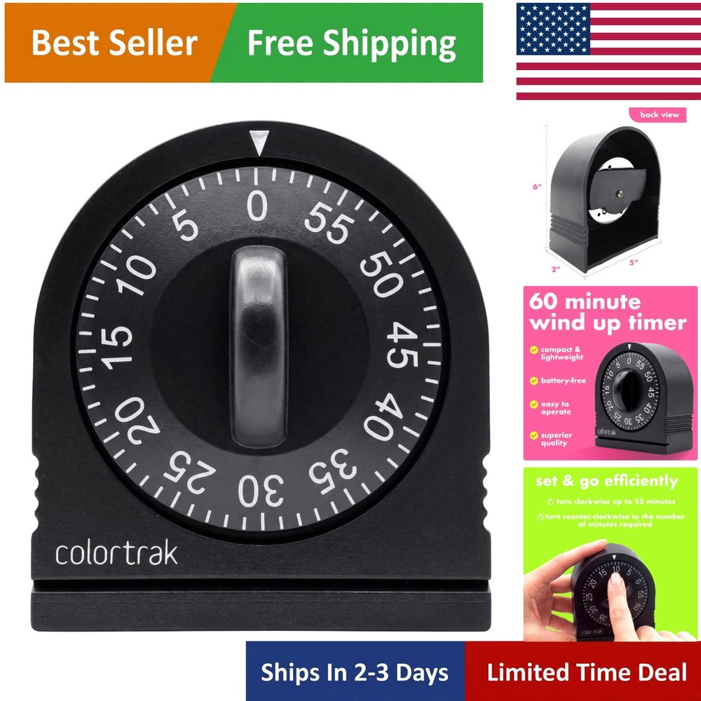 60 Minute Wind-Up Timer in Black - Simple, Durable, and No Batteries Required